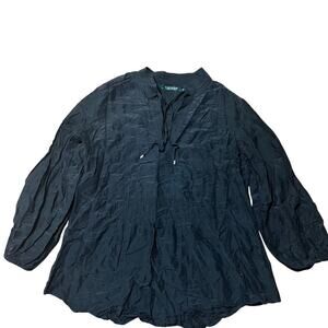 Lauren Ralph Lauren Cotton Silk Blend Black Tunic Tie Top Size Medium